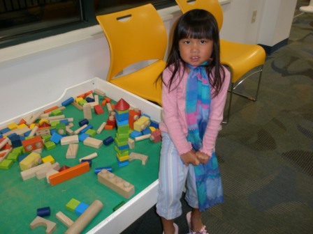 (Discovery Center) Kasen playing with blocks